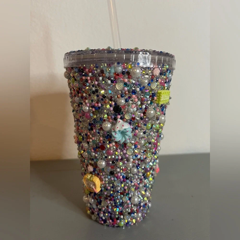 Bedazzled Shiny Bling Rhinestone Sweet Donuts Cake Lollipop Gems Multicolor Cup